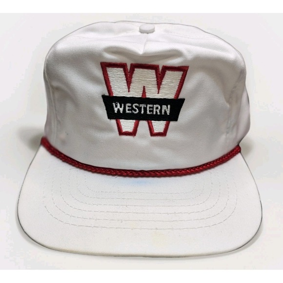 Goal Line Other - Vintage Trucker Rope Hat Western Trucking Snapback 80s 90s White Red Flat Brim